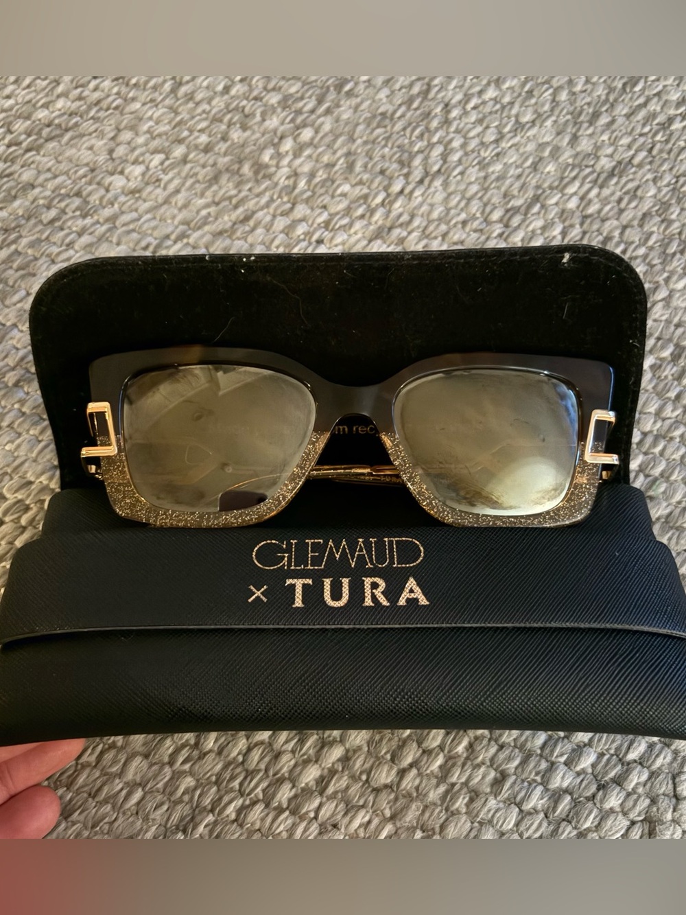 Glemaud x Tura Women's Gold & Black Square Sunglasses /w Case Like New